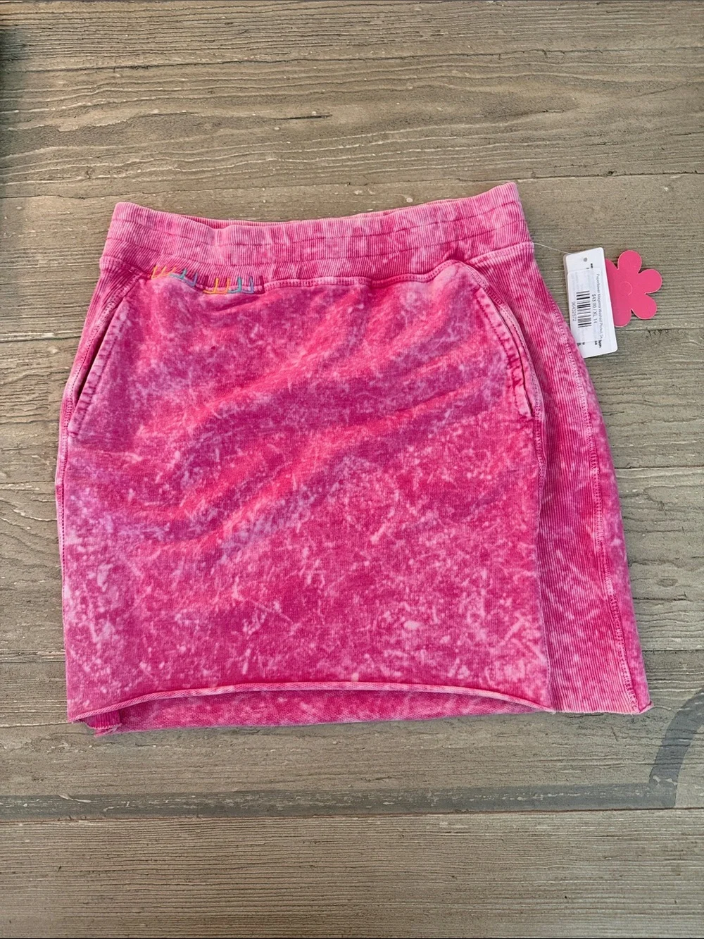 Paperflower Teal Tee and Pink Acid-Wash Casual Skirt